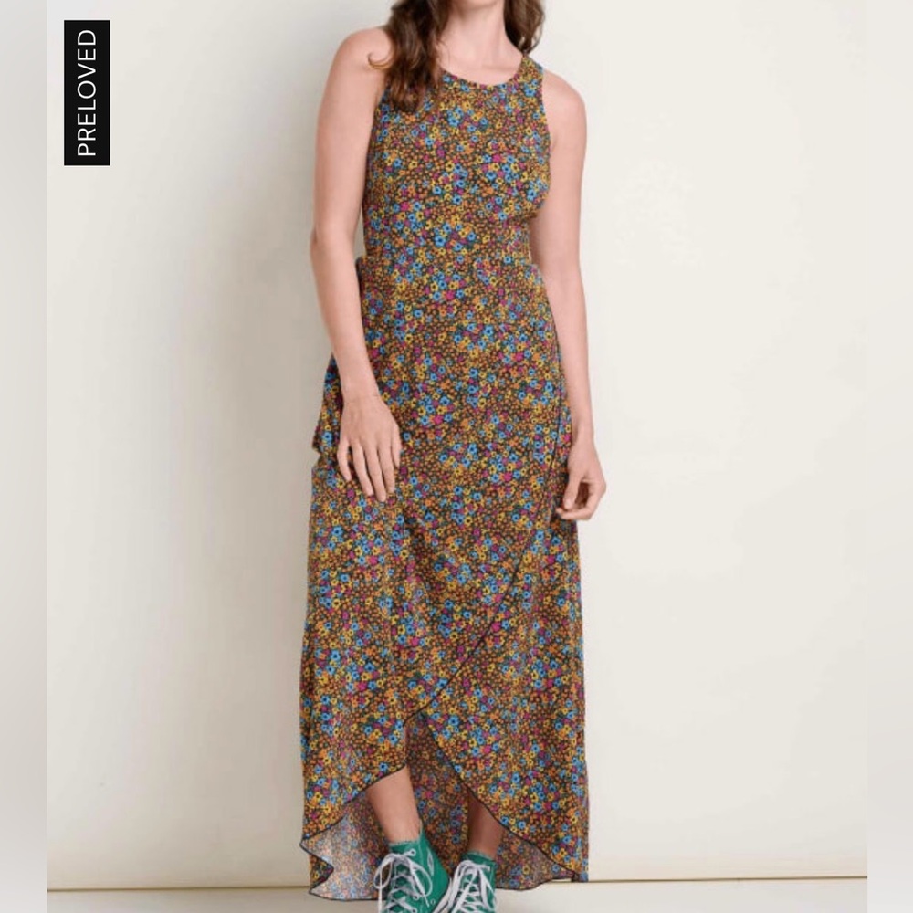 Toad&Co Brown Floral High-Low Maxi Dress with Blue & Green Accents